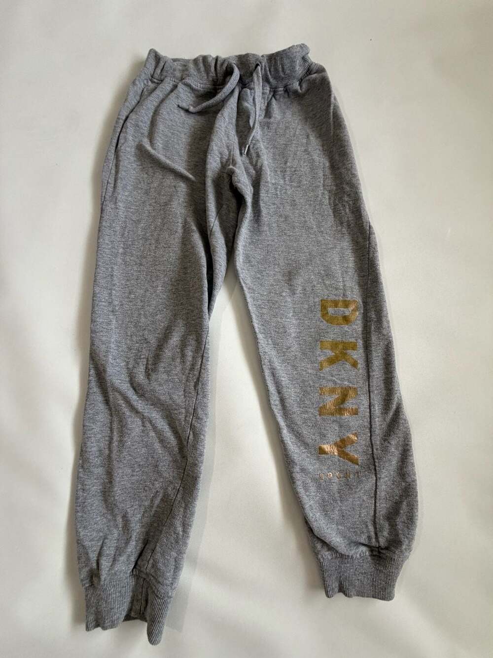 DKNY Sport Joggers Girls 10 Gray Gold Logo Sweatpants Athletic Kids